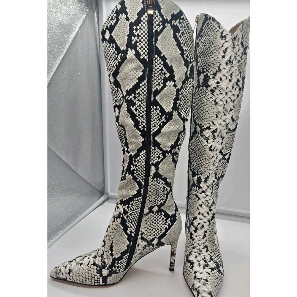 Snakeskin Knee High Boots Women Tall Boot Stiletto Heel Pointed Toe SIZE 9 Zip - Picture 4 of 11
